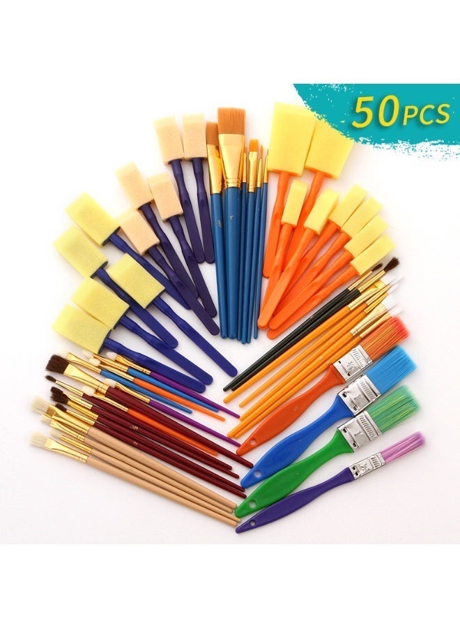 ZhuTing 50-Piece Professional Paint Brush Kit-Soft Durable Bristles,Nylon Hair Artist Acrylic Paint Brushes for Acrylic Oil Watercolor,Ideal for Painting,Art Class Projects - Image 2